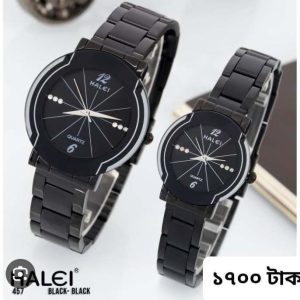 HALEI Fashion OMens Watch Luxury Top Business Stainless Steel Waterproof Wristwatches female Sport Luminous Date OMan Clock- Black