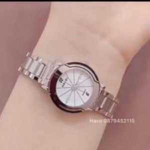 HALEI Fashion Ladies Watch Luxury Top Business Stainless Steel Waterproof Clock- Silver body white dial