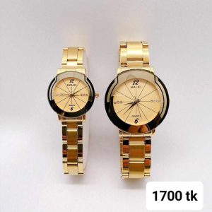 HALEI Fashion OMens Watch Luxury Top Business Stainless Steel Waterproof Wristwatches female Sport Luminous Date OMan Clock- Golden