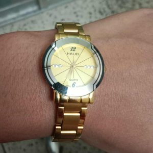 HALEI Fashion Ladies Watch Luxury Top Business Stainless Steel Waterproof Clock- Silver body black dial