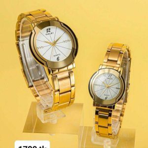 HALEI Fashion OMens Watch Luxury Top Business Stainless Steel Waterproof Wristwatches female Sport Luminous Date OMan Clock- Golden body white dial