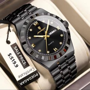 POEDAGAR Luxury Watch Sport Luminous Date Man Clock- Black