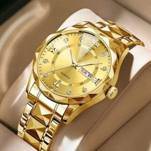 Binbond Cutting men’s watch night light dual calendar watch men’s quartz watch diamond ceiling glass- Golden