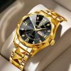 Binbond Cutting men’s watch night light dual calendar watch men’s quartz watch diamond ceiling glass- Golden & Black