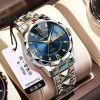 Binbond Cutting men’s watch night light dual calendar watch men’s quartz watch diamond ceiling glass- Silver & Blue